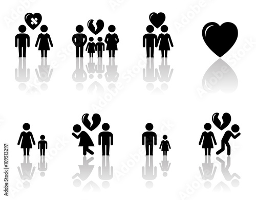 family concept icons with reflection