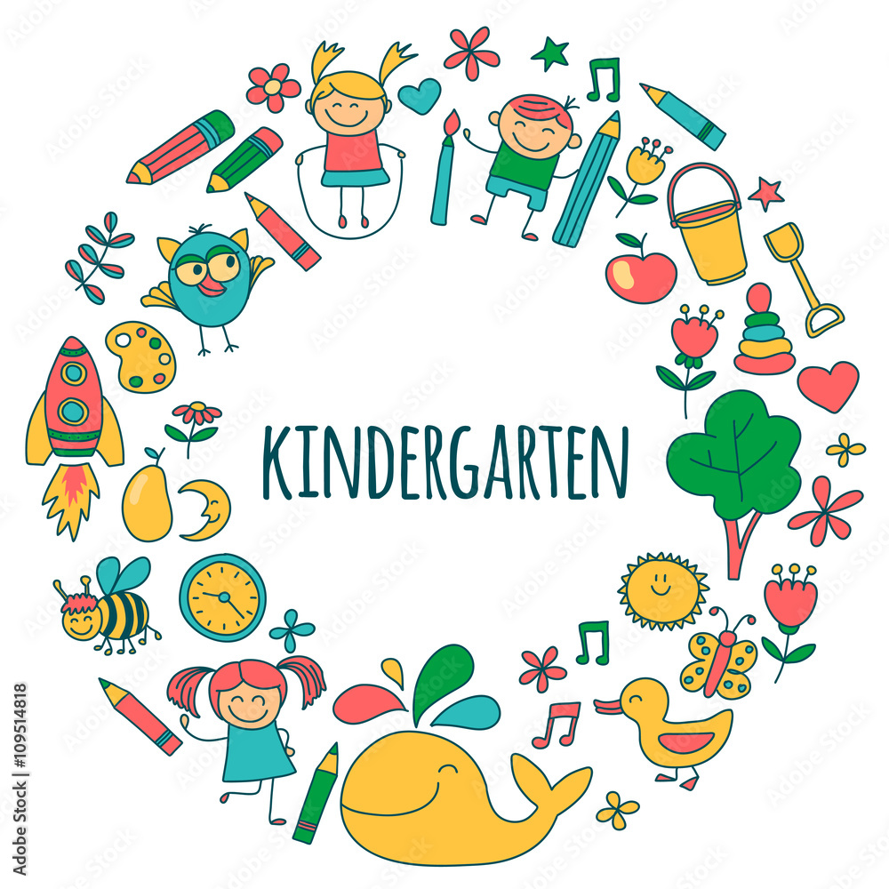 Fototapeta premium Vector set of kindergarten images