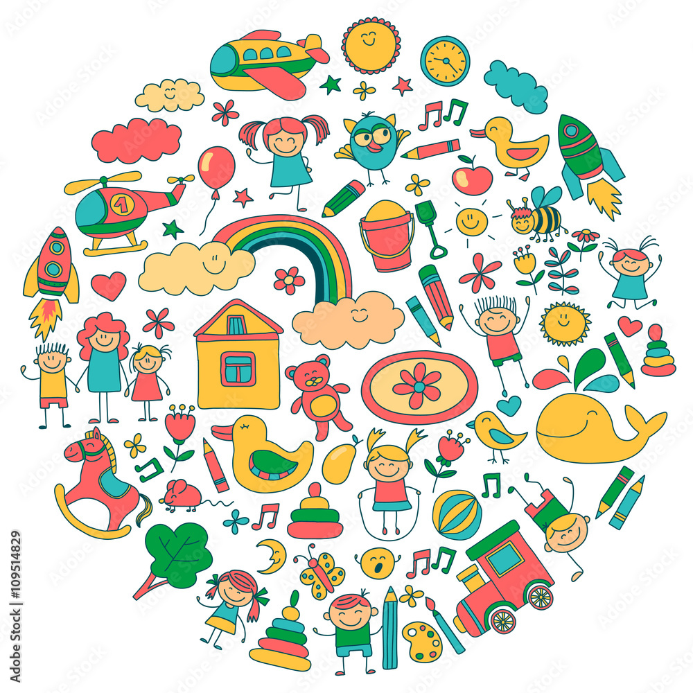 Fototapeta premium Vector set of kindergarten images