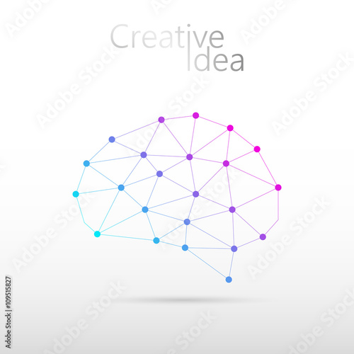 Creative idea logo illustration. Brain polygon design. Modern vector low poly design.