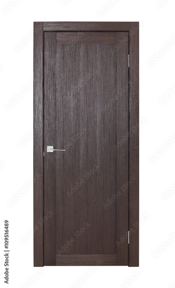 Modern brown room door isolated on white background