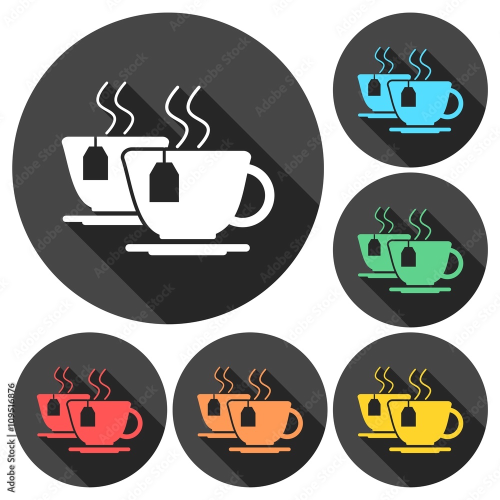 Tea - vector icons set with long shadow