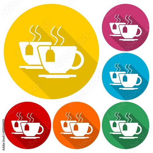 Tea - vector icons set with long shadow