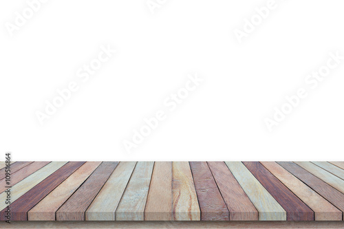 Empty top view of wooden table or counter (shelf) isolated on wh © sombats