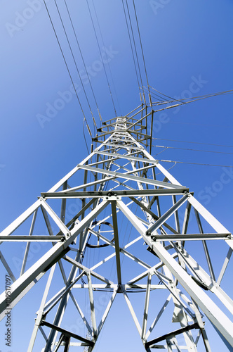 electric tower high voltage post with blue sky