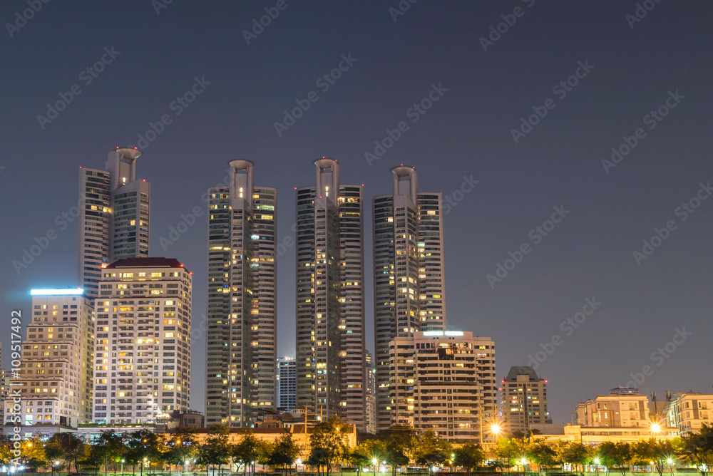 Landscape of building view at night in bangkok thailand
