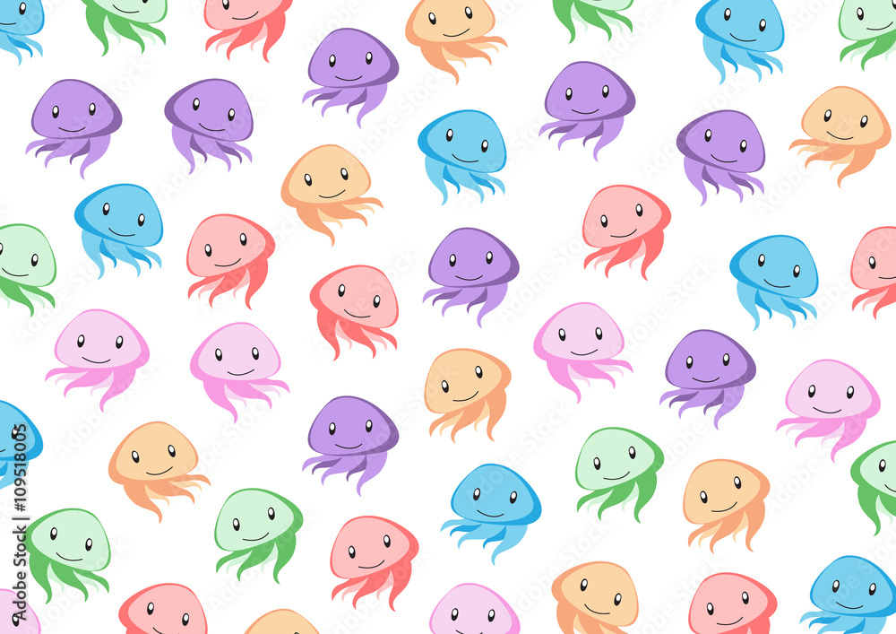 Colorful Jellyfish Cartoon Background, Vector