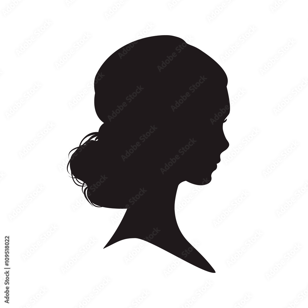 Silhouette of the woman on white background.