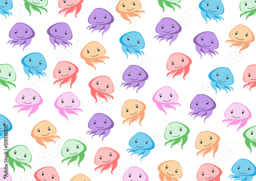 Colorful Jellyfish Cartoon Background, Vector