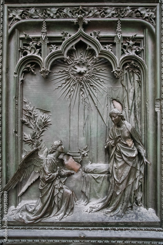 Detail of the main door at the Duomo Cathedral in Milan