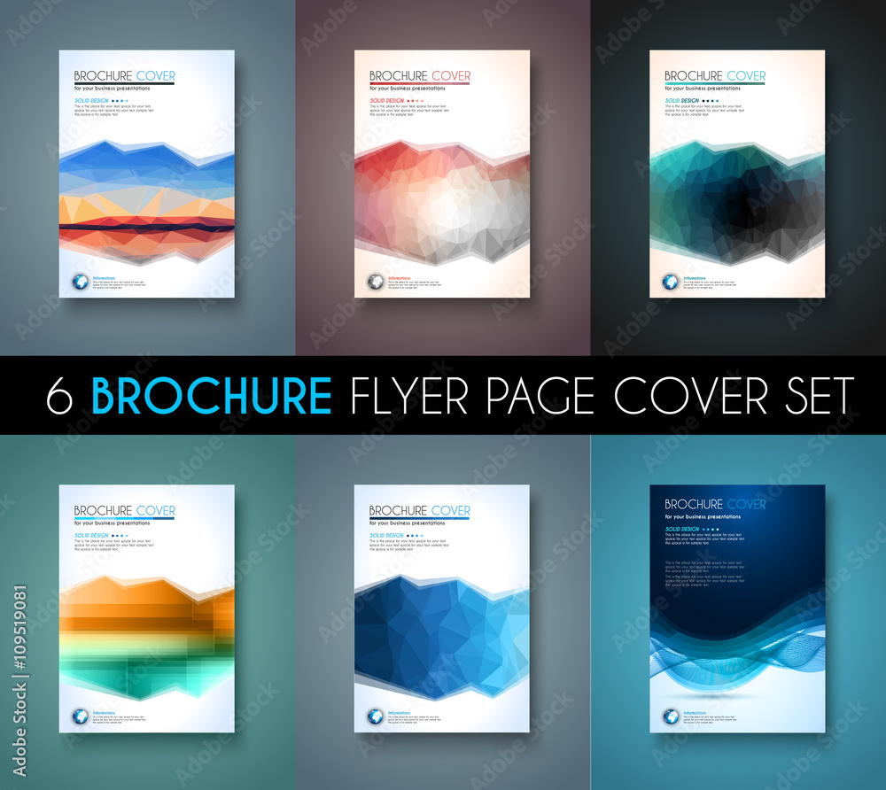 Set of 6 Brochures templates, Flyer Designs or Depliant Covers for business