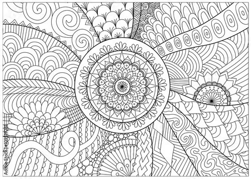 Hand drawn zentangle floral background for coloring pag photo