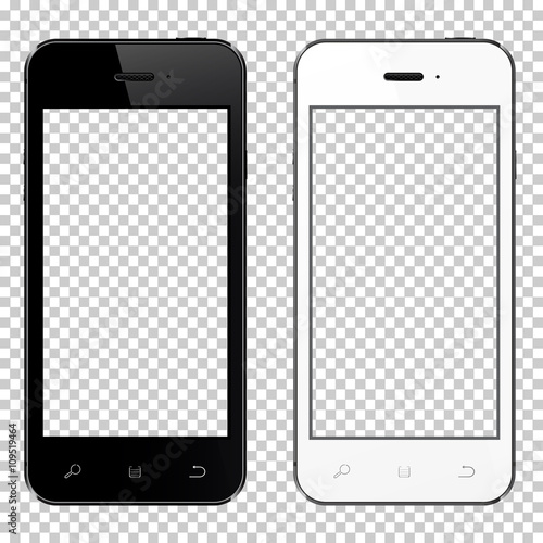 Realistic smartphones with transparent screen isolated on transparent background
