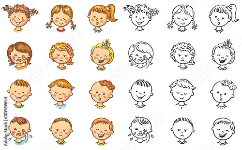 Set of different kids with various emotions