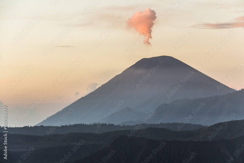 View on volcano in Java, Indonesia at sunrise