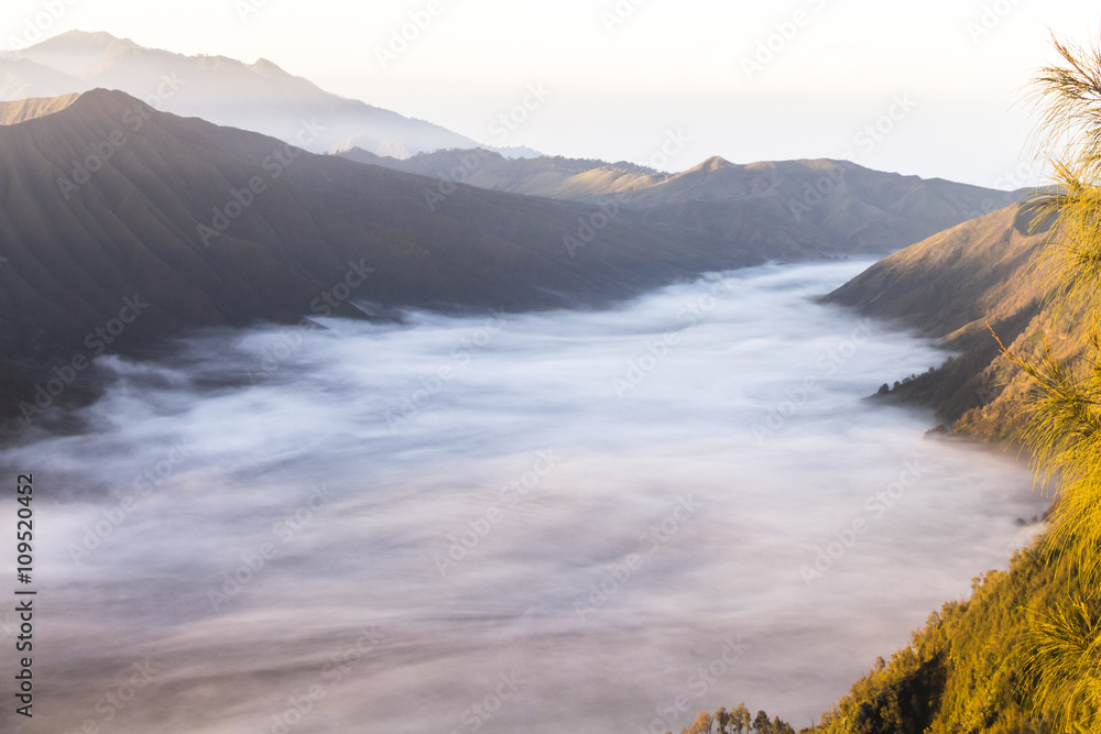 Clouds on Mount Bromo landscape in Indonesia