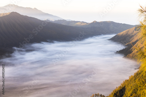 Clouds on Mount Bromo landscape in Indonesia