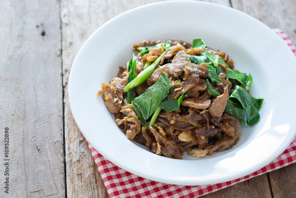 Fired thin noodles with soy sauce ,Thai food Fired thin noodles with soy sauce ,Thai food
