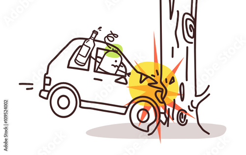 cartoon characters and car - car crash on tree
