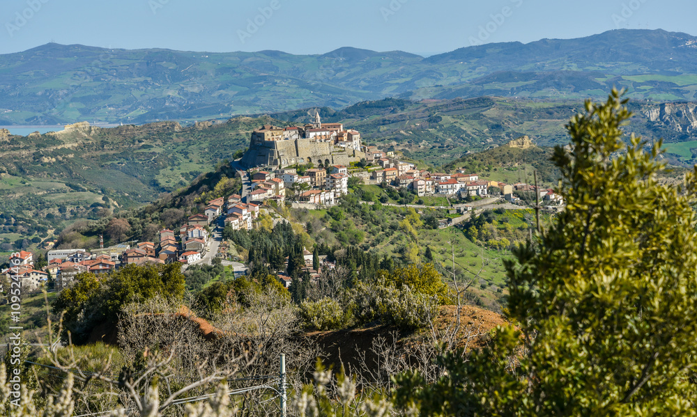 View over the village of Noepoli in Basilicata, Italy