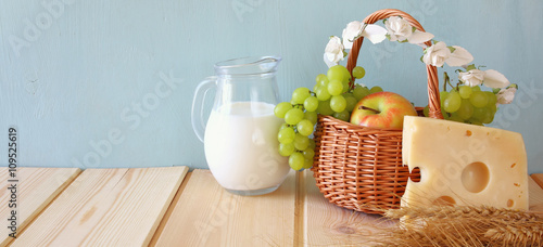 wide format image of dairy products and fruits