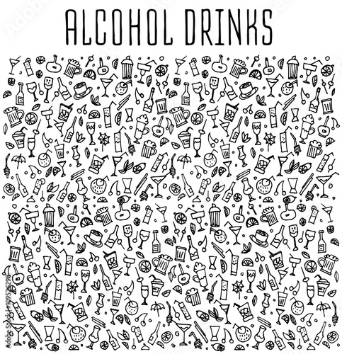 Set of various doodles cocktails and soft drinks