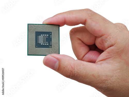 Central Processing Unit (CPU) in hand isolated on white