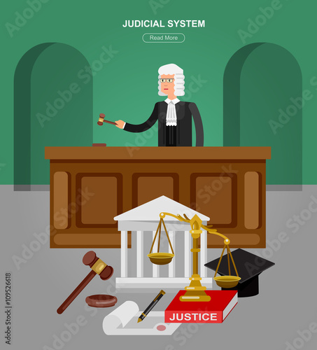 Law horizontal banner set with judical system elements isolated vector illustration