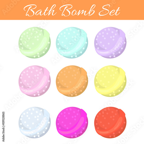 Set of bath bubble bombs. Bath aroma vector bombs for relaxation.