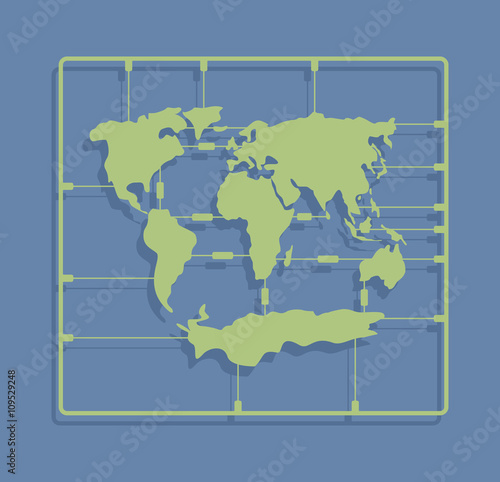 World map sprue or injection molding toy. Earth plastic model ki