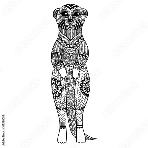 Meerkat standing zentangle art stylize for T - Shirt graphic, poster, coloring book for adult and so on