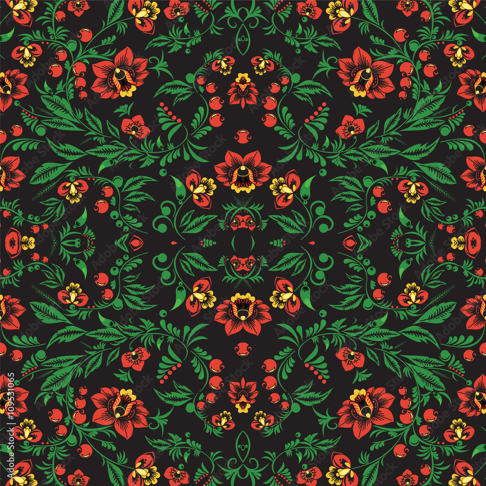 stock vector seamless pattern. oriental or russian red flower stock vector seamless pattern. oriental or russian red flower