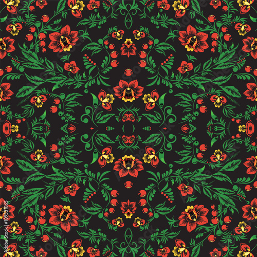 stock vector seamless  pattern. oriental or russian red flower