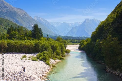 Photography beautiful river Soca, Bovec, Slovenian Alps, Slovenia, Europe