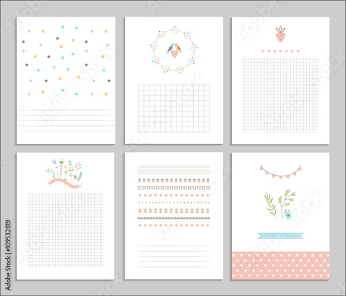 Collection of six cute universal cards. Stylish simple design. Vector