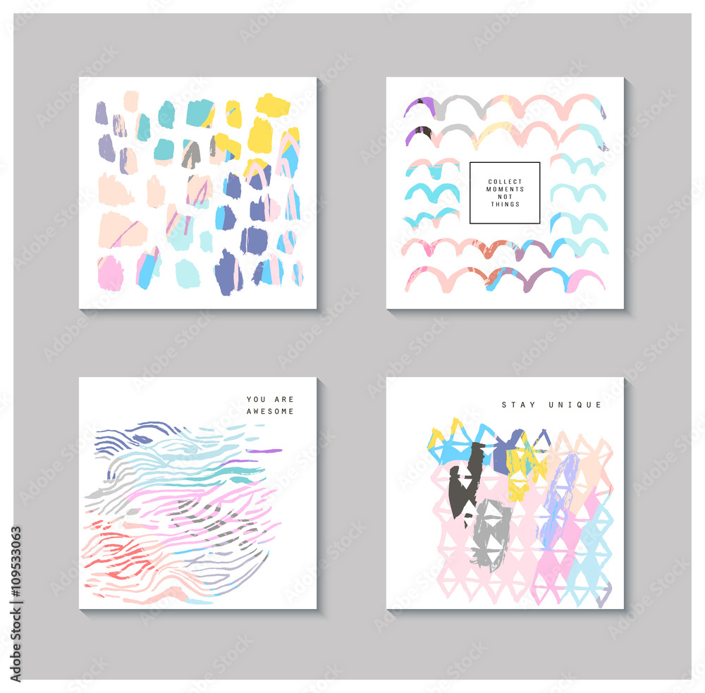Set of artistic creative universal cards. Hand Drawn textures. Vector Set of artistic creative universal cards. Hand Drawn textures. Vector