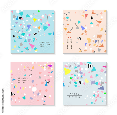 Collection of party cards and invitations. Birthday backgrounds. Vector