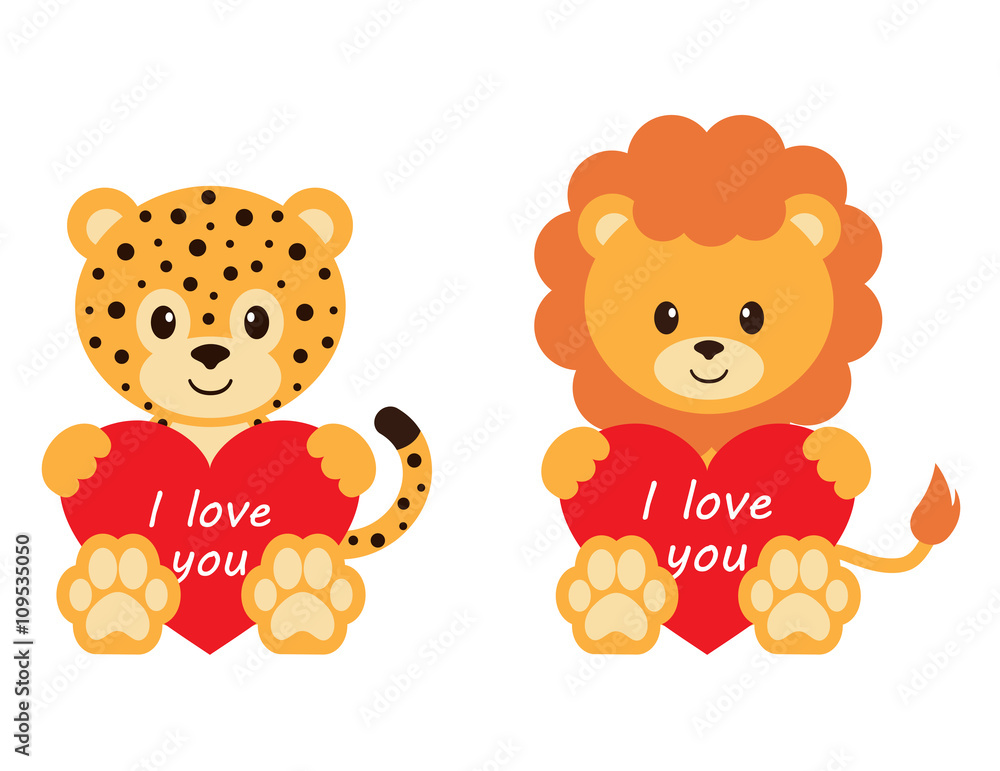 leopard and lion with heart leopard and lion with heart
