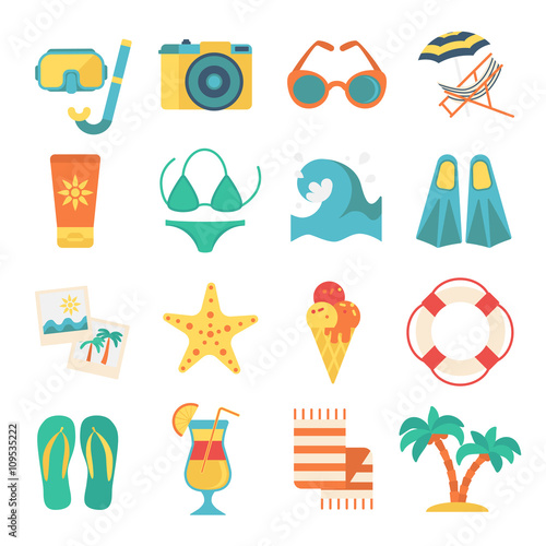 Beach Icon Flat Set