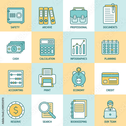 Accauntant Flat Linear Icon Set