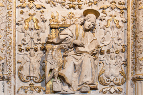 AVILA, SPAIN, APRIL - 18, 2016: The relief of St. John the Evangelist in Girola of Catedral de Cristo Salvador.