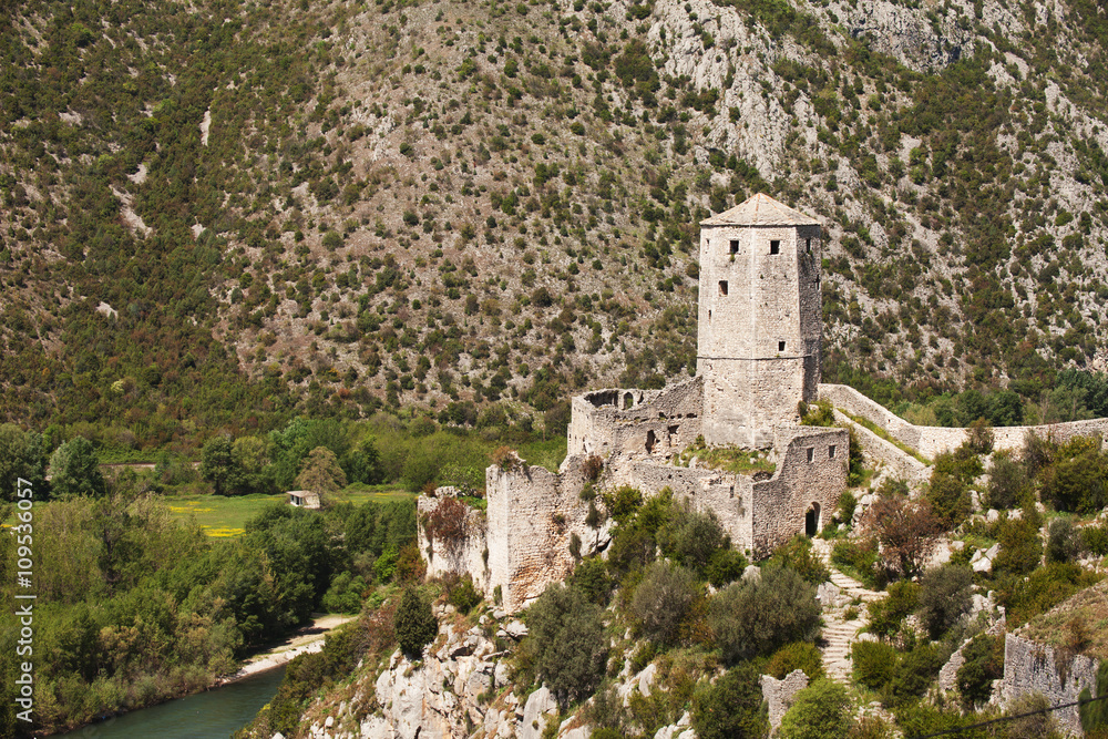 Old fortress and tower in Pocitelj, Bosnia and Hercegovina