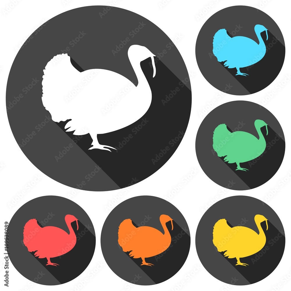 Fototapeta premium Turkey silhouette icons set with long shadow