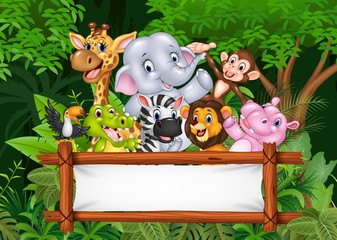 Foto auf Acrylglas Zoo African animals with blank sign   © tigatelu