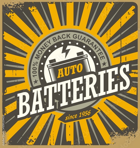 Retro auto batteries tin sign design