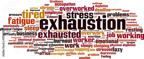 Exhaustion word cloud concept. Vector illustration