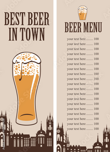 price lists for a glass of beer in the background of the old town