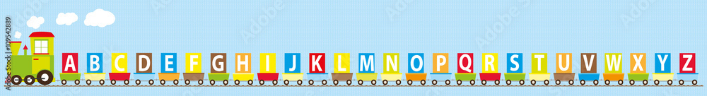 ABC learning train- educational vector illustration with English alphabet on colorful background