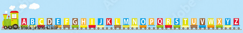 Obraz na płótnie ABC learning train- educational vector illustration with English alphabet on colorful background w salonie