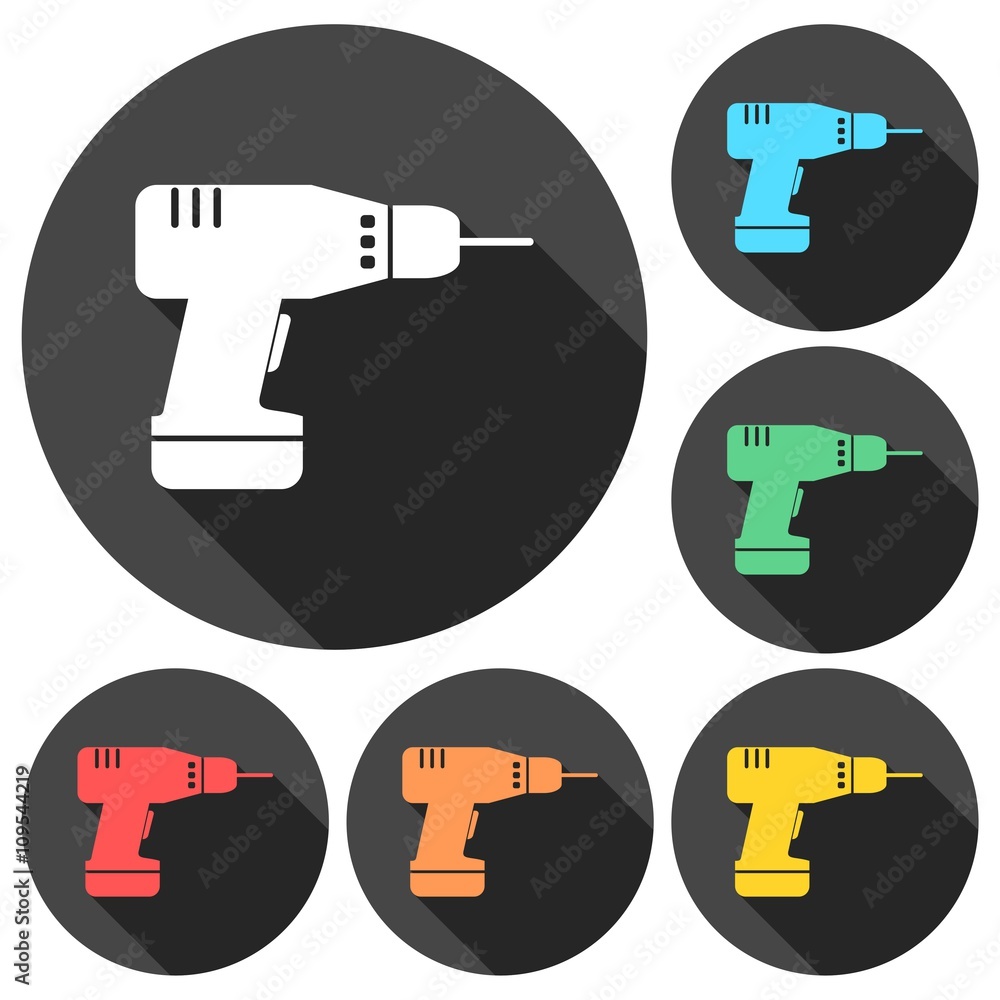 Drill icons set with long shadow Drill icons set with long shadow